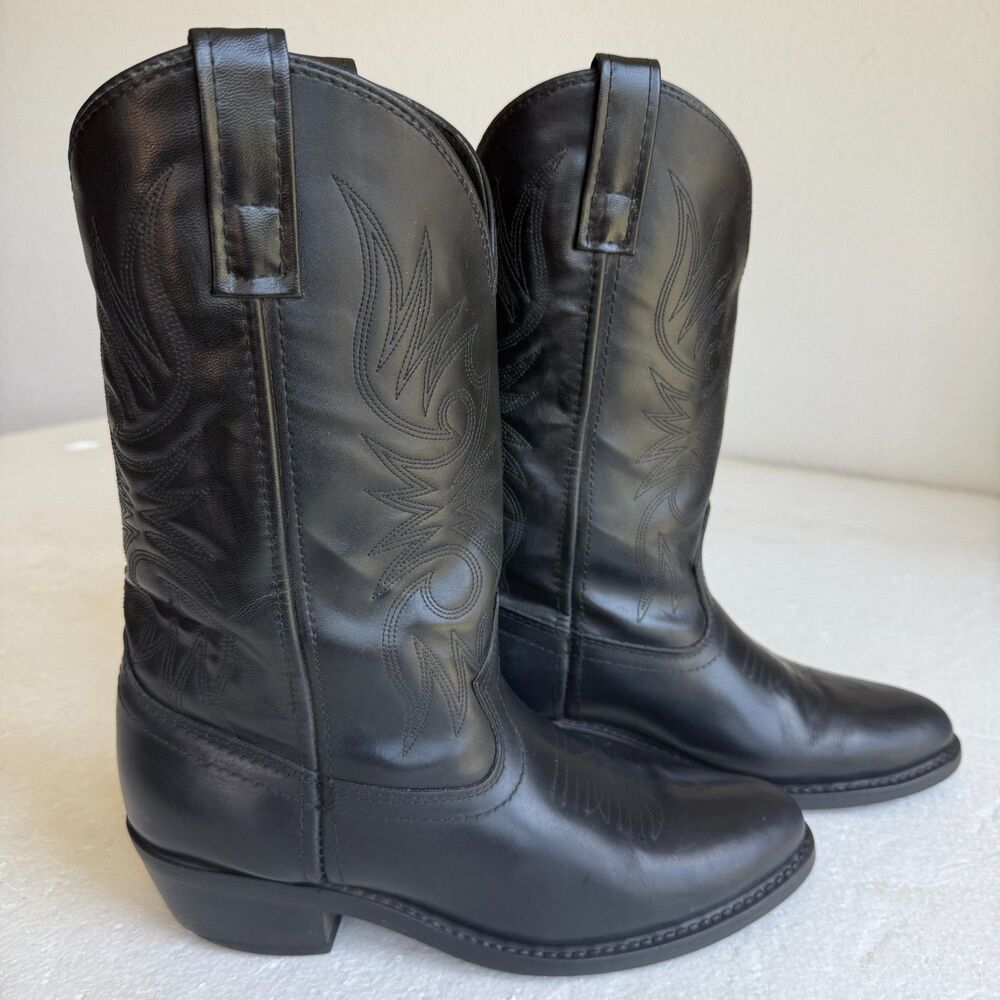 Men's Black Laredo Cowboy Boots 4240 Size 8.5D Lea Vamp Fox Western Point Toe